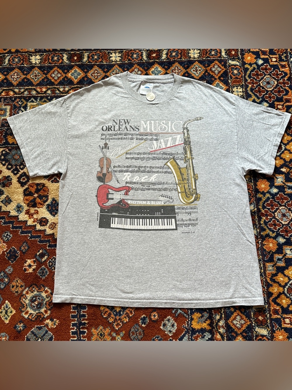 1988 Vintage Gray New Orleans Jazz Music Graphic Tee